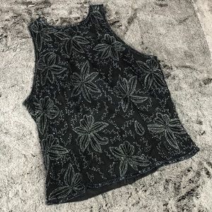 Laurence Kazar Beaded Silk Sleeveless Top